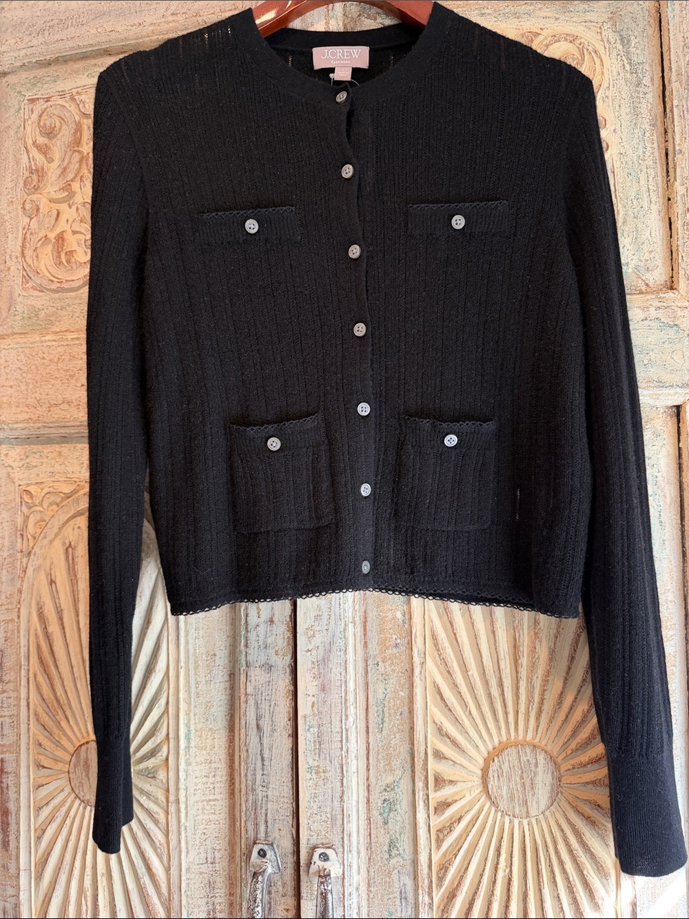 NWT J. Crew featherweight cashmere pointelle shrunken cashmere cardigan sweater